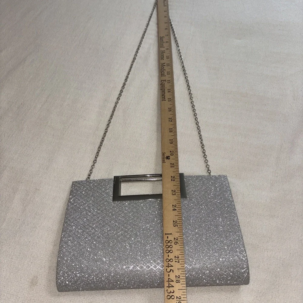 Silver Glitter Evening Bag Clutch Crossbody Silver Chain Prom‎ Formal